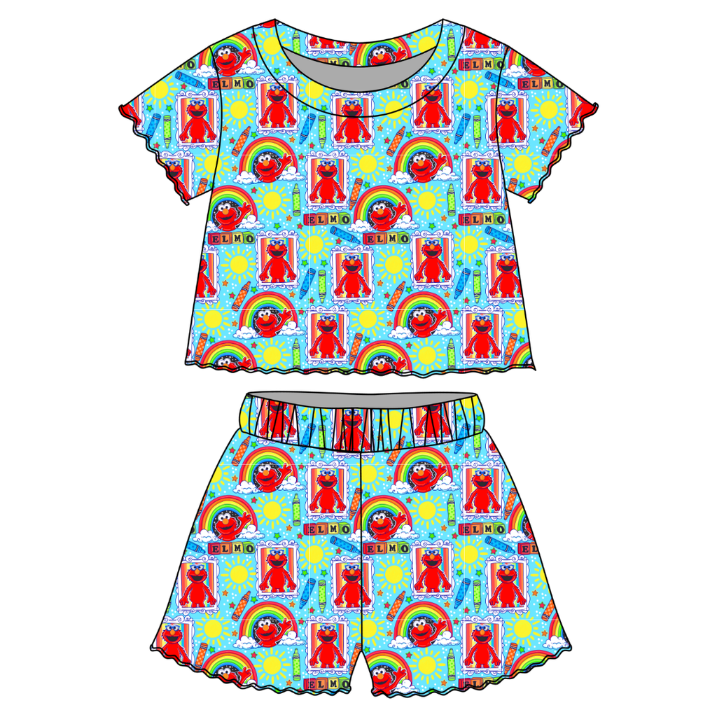Learning is fun!? Orchid Ruffle Short Sleeve Short Set Bamboo - PRE ORDER