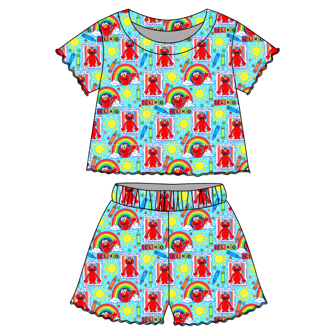 Learning is fun!? Orchid Ruffle Short Sleeve Short Set Bamboo - PRE ORDER