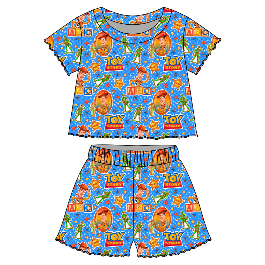 Andy's Toys Orchid Ruffle Short Sleeve Short Set Bamboo - PRE ORDER