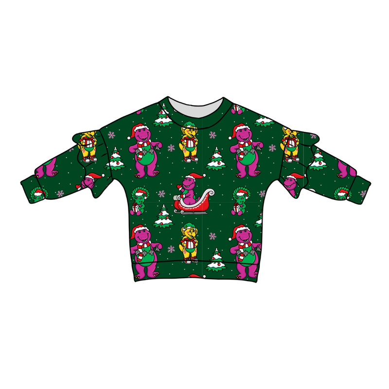 Dino Days of Christmas Lillie Ruffle Oversized Top - Bamboo - Pre Order - Christmas Special
