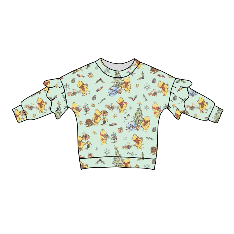 Woodland Christmas Wishes Lillie Ruffle Oversized Top - Bamboo - Pre Order - Christmas Special