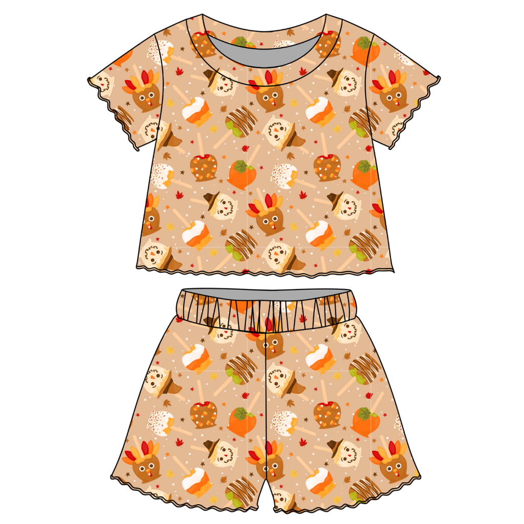 Harvest Candy - Orchid Ruffle Short Sleeve Short Set Bamboo - PRE ORDER