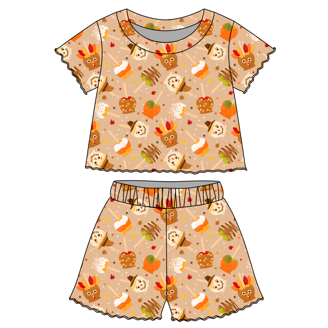 Harvest Candy - Orchid Ruffle Short Sleeve Short Set Bamboo - PRE ORDER