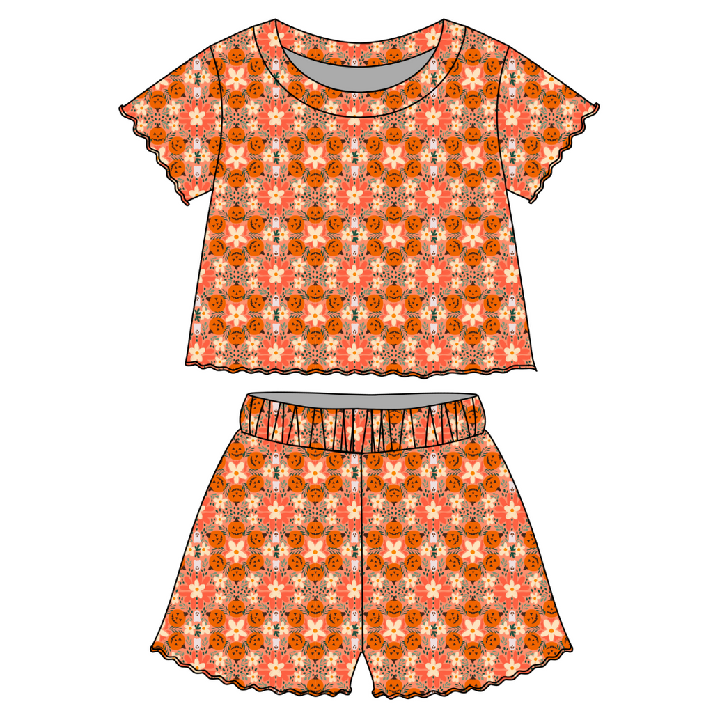 Boho Boo Patch - Orchid Ruffle Short Sleeve Short Set Bamboo - PRE ORDER