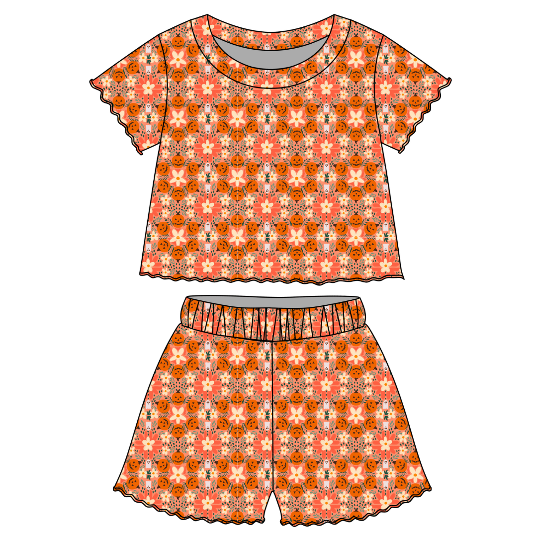 Boho Boo Patch - Orchid Ruffle Short Sleeve Short Set Bamboo - PRE ORDER