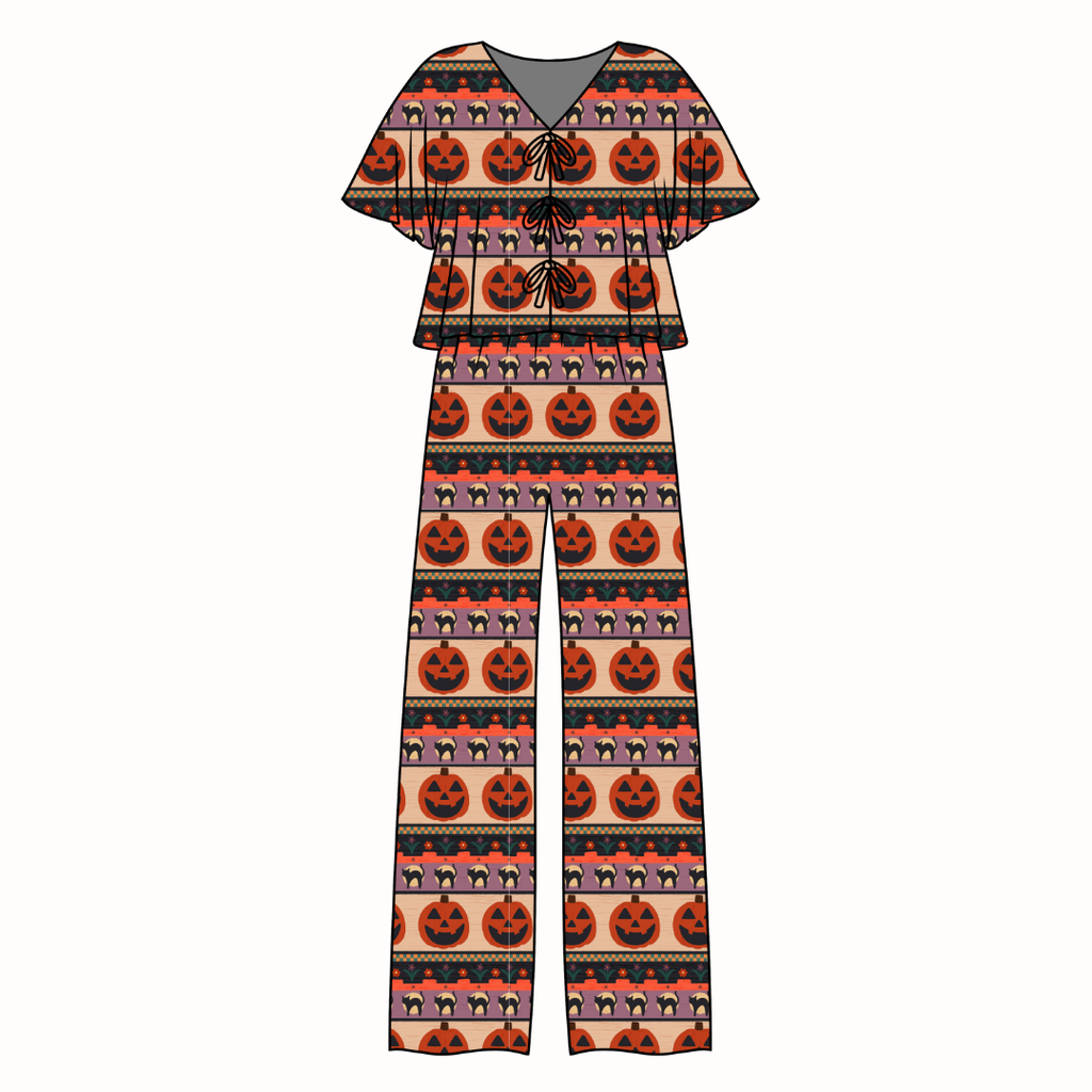 Pumpkin Parade - Lollipop Women's Front Tie Set Bamboo - Pre Order