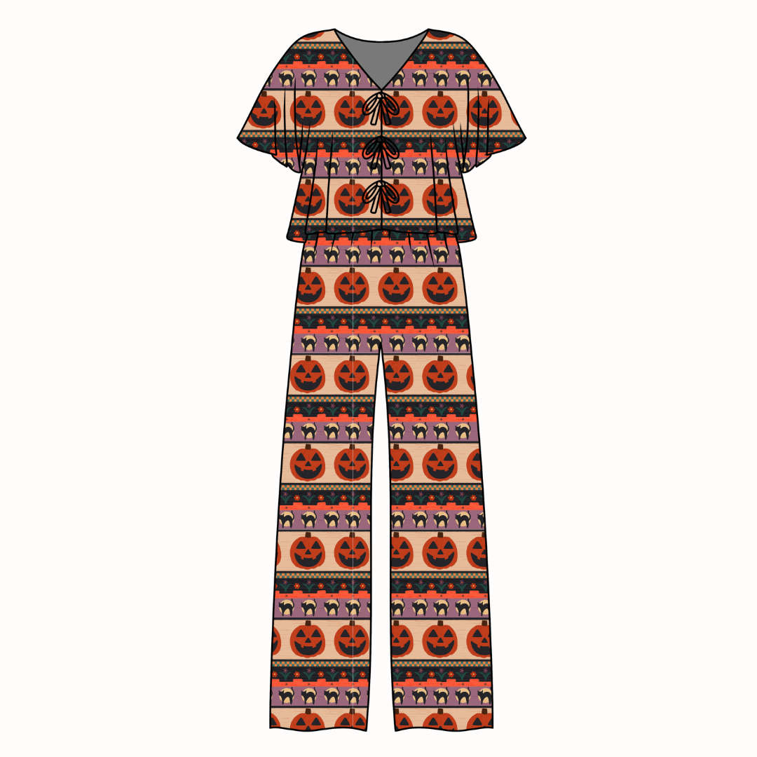 Pumpkin Parade - Lollipop Women's Front Tie Set Bamboo - Pre Order