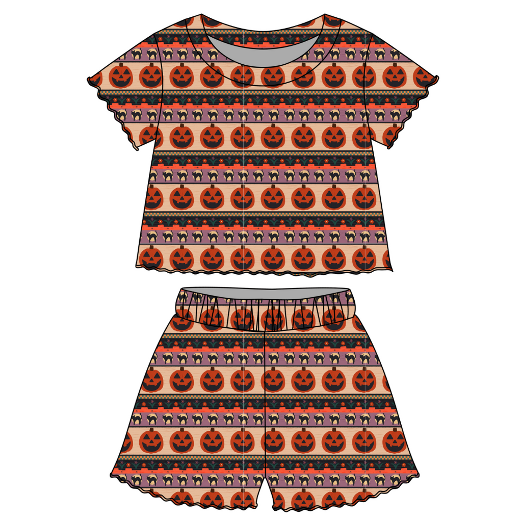 Pumpkin Parade - Orchid Ruffle Short Sleeve Short Set Bamboo - PRE ORDER