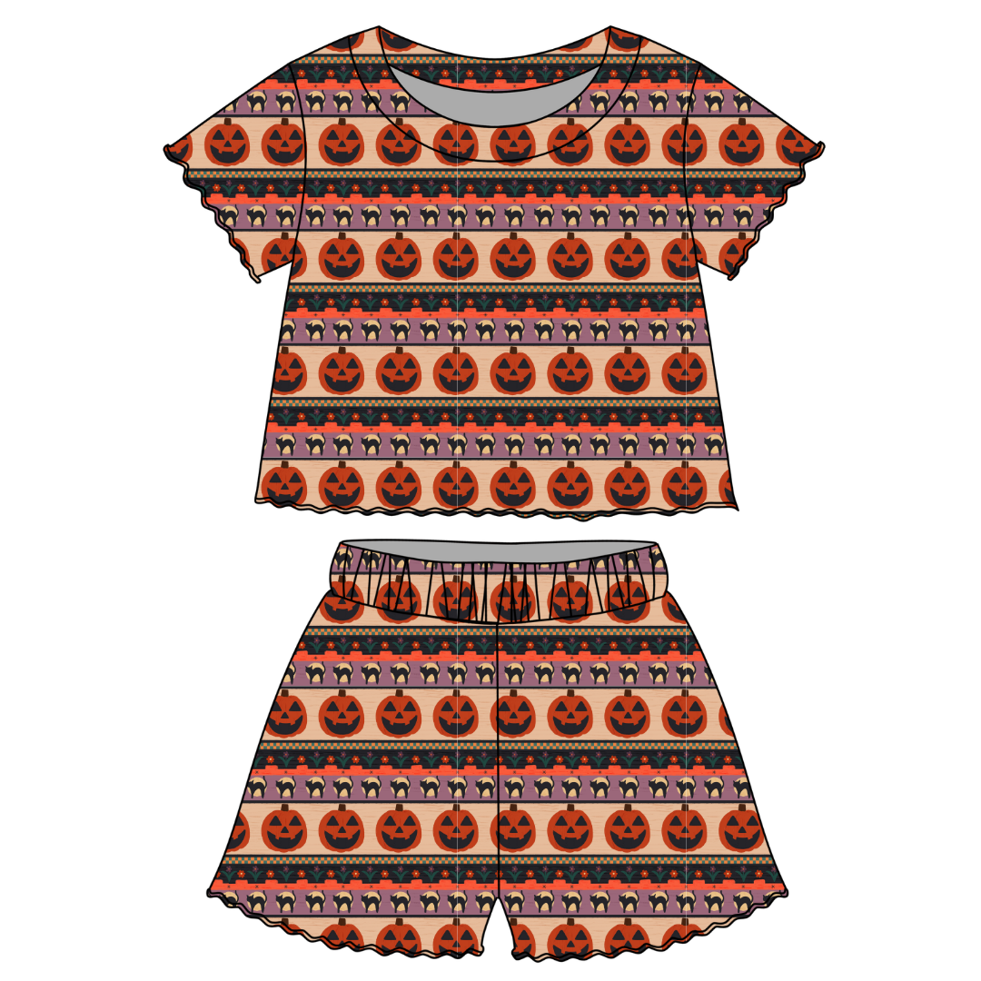 Pumpkin Parade - Orchid Ruffle Short Sleeve Short Set Bamboo - PRE ORDER