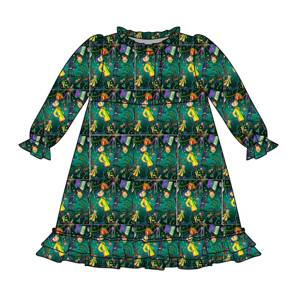 Button Eyes Emerald Bamboo Long Sleeve Lounge Dress - PRE ORDER