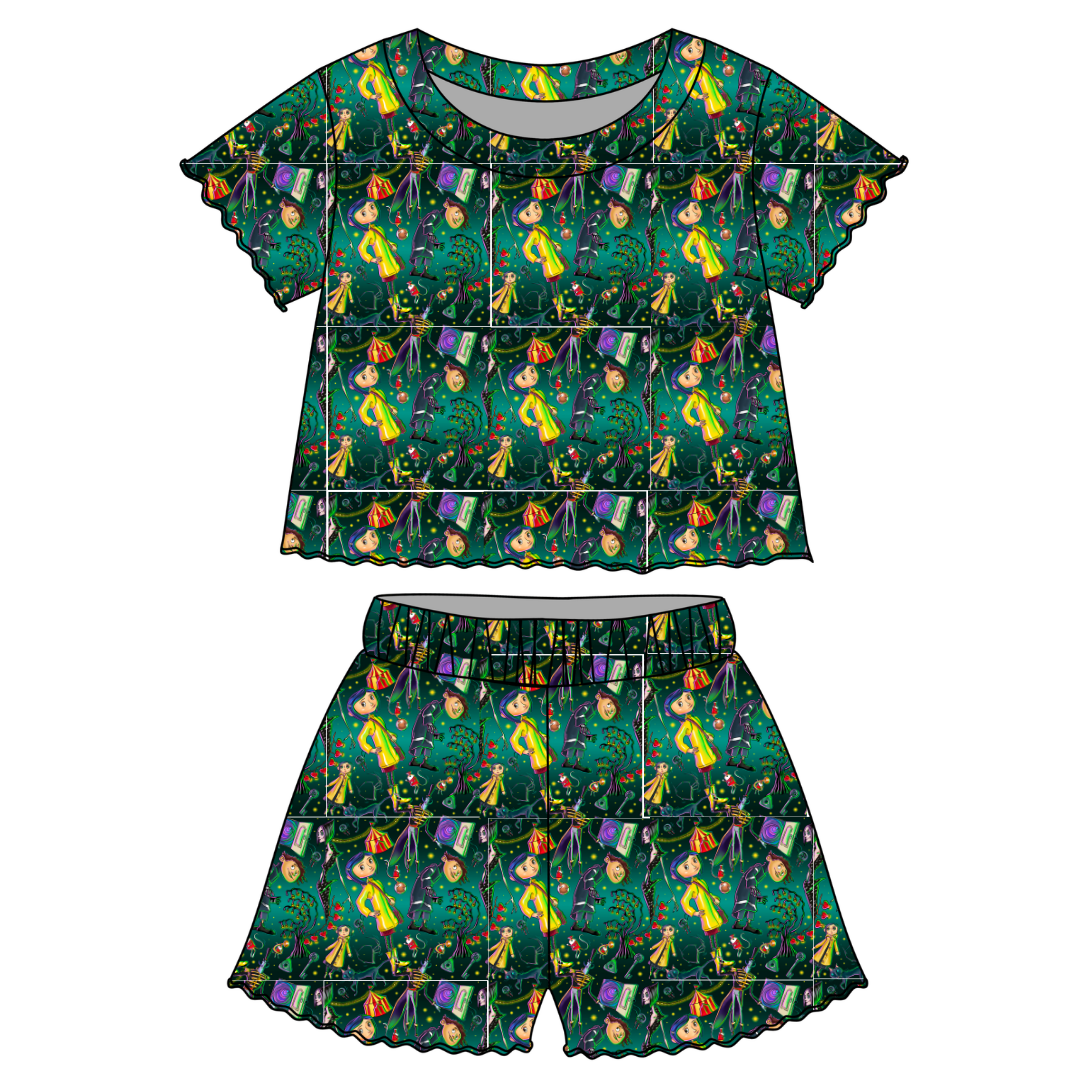 Button Eyes - Orchid Ruffle Short Sleeve Short Set Bamboo - PRE ORDER