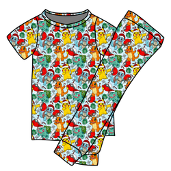 Gotta Catch Christmas Cozy Short Sleeve Pajama Pants Set - Bamboo - Pre Order - Christmas Special