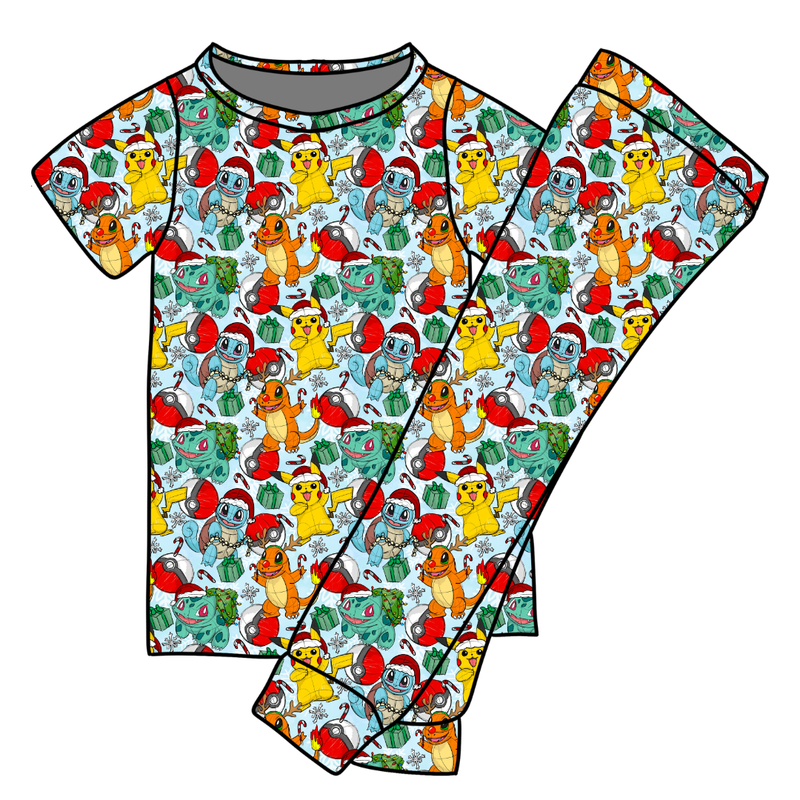 Gotta Catch Christmas Cozy Short Sleeve Pajama Pants Set - Bamboo - Pre Order - Christmas Special