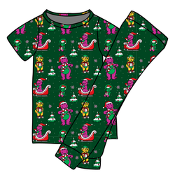 Dino Days of Christmas Cozy Short Sleeve Pajama Pants Set - Bamboo - Pre Order - Christmas Special