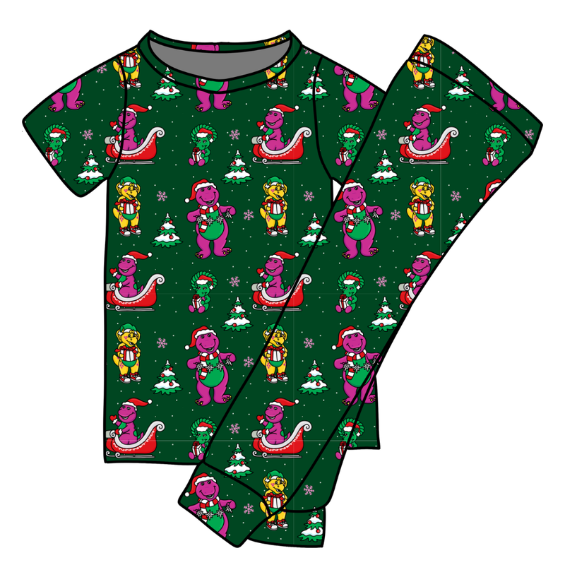 Dino Days of Christmas Cozy Short Sleeve Pajama Pants Set - Knit - Pre Order - Christmas Special