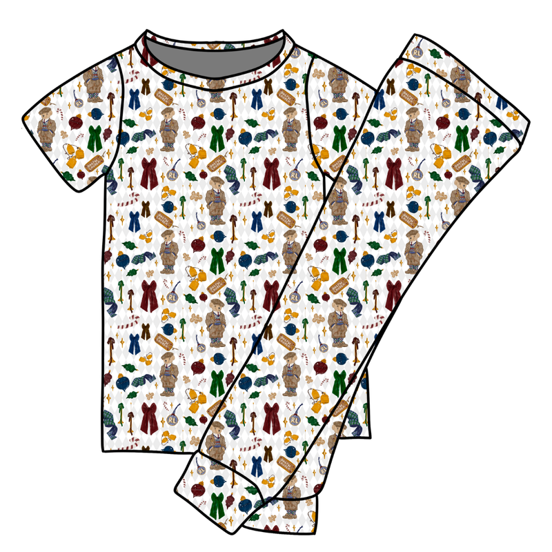 Holly & Plaid Cozy Short Sleeve Pajama Pants Set - Bamboo - Pre Order - Christmas Special