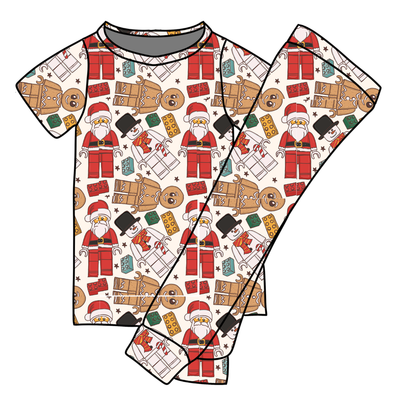 Building Christmas Memories Cozy Short Sleeve Pajama Pants Set - Knit - Pre Order - Christmas Special