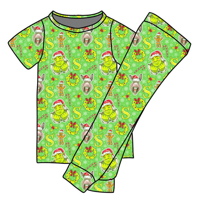 Swamp Bells Cozy Short Sleeve Pajama Pants Set - Bamboo - Pre Order - Christmas Special