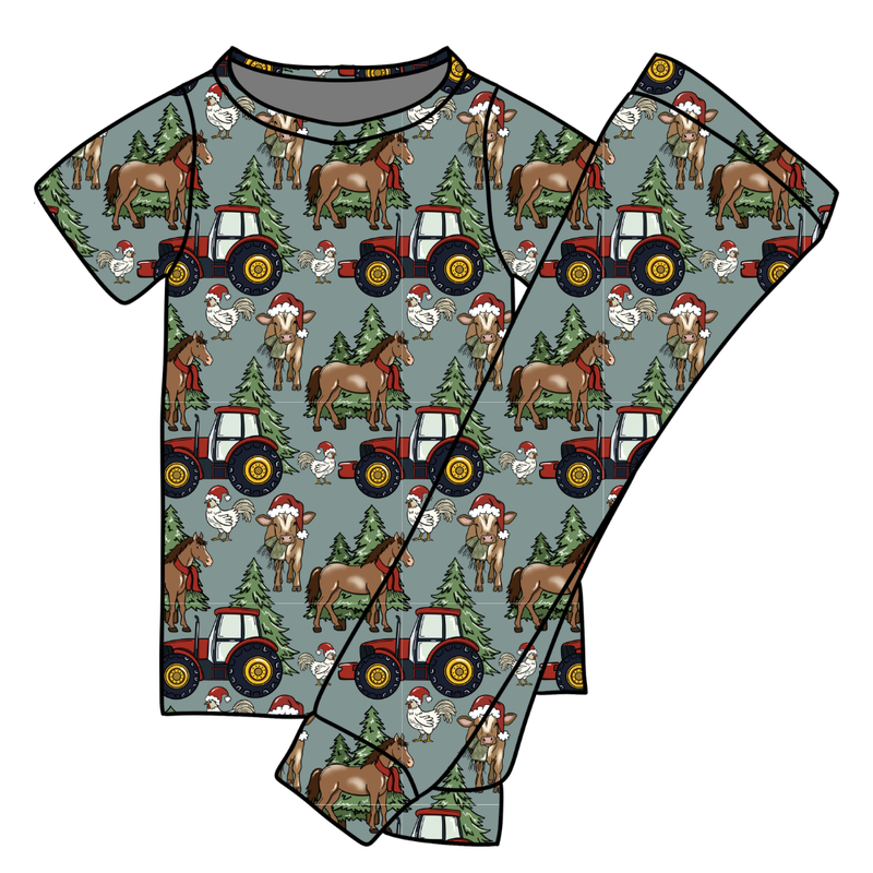 Farmhouse Christmas Cozy Short Sleeve Pajama Pants Set - Knit - Pre Order - Christmas Special