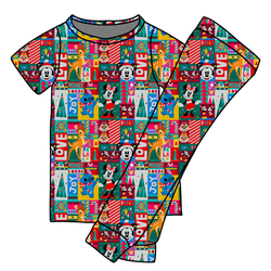 Jolly Patchwork Cozy Short Sleeve Pajama Pants Set - Bamboo - Pre Order - Christmas Special