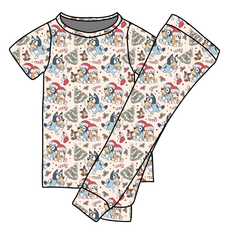 Heeler Holiday Cozy Short Sleeve Pajama Pants Set - Bamboo - Pre Order - Christmas Special