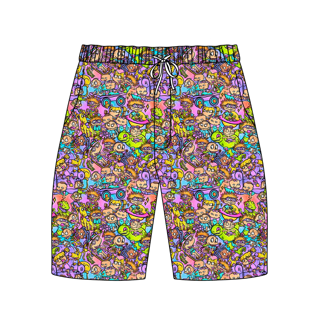 90's Playdate Chill Extended Length Adult Pajama Bamboo Shorts - Pre Order