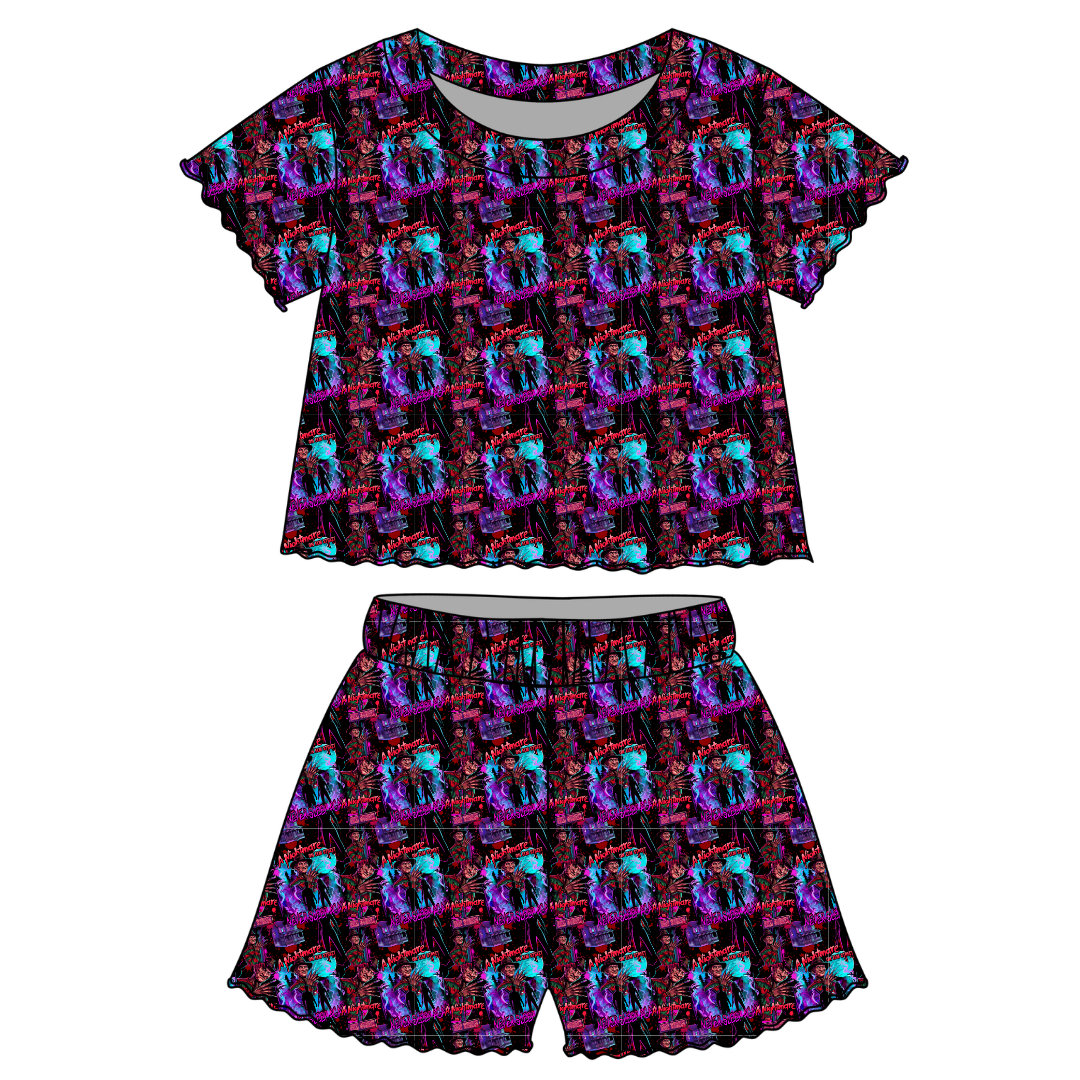Restless Nights - Orchid Ruffle Short Sleeve Short Set Bamboo - PRE ORDER