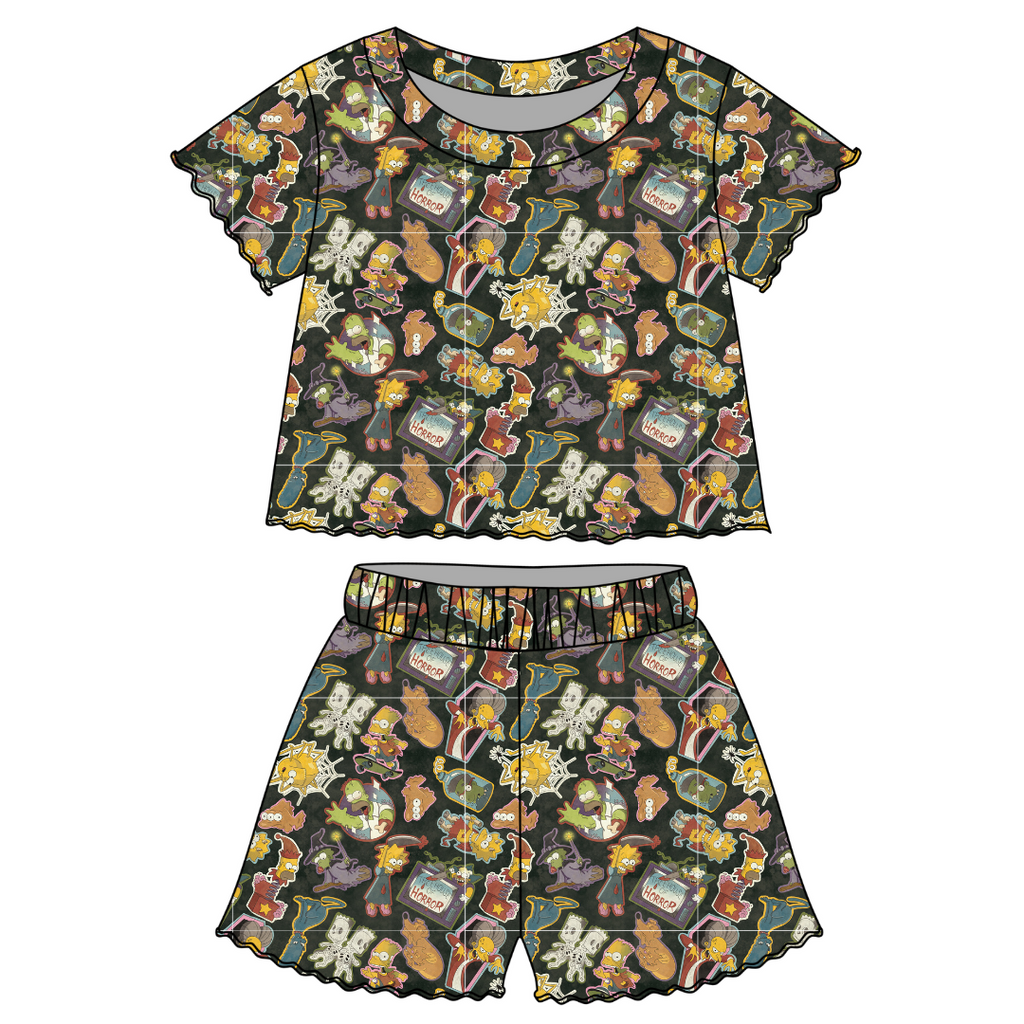 Treehouse Terror - Orchid Ruffle Short Sleeve Short Set Bamboo - PRE ORDER