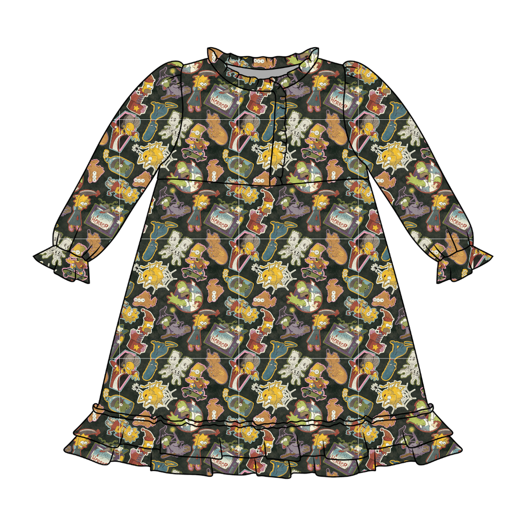 Treehouse Terror Emerald Bamboo Long Sleeve Lounge Dress - PRE ORDER