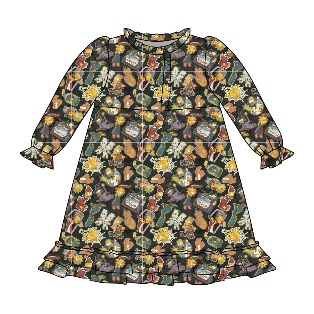 Treehouse Terror Emerald Bamboo Long Sleeve Lounge Dress - PRE ORDER