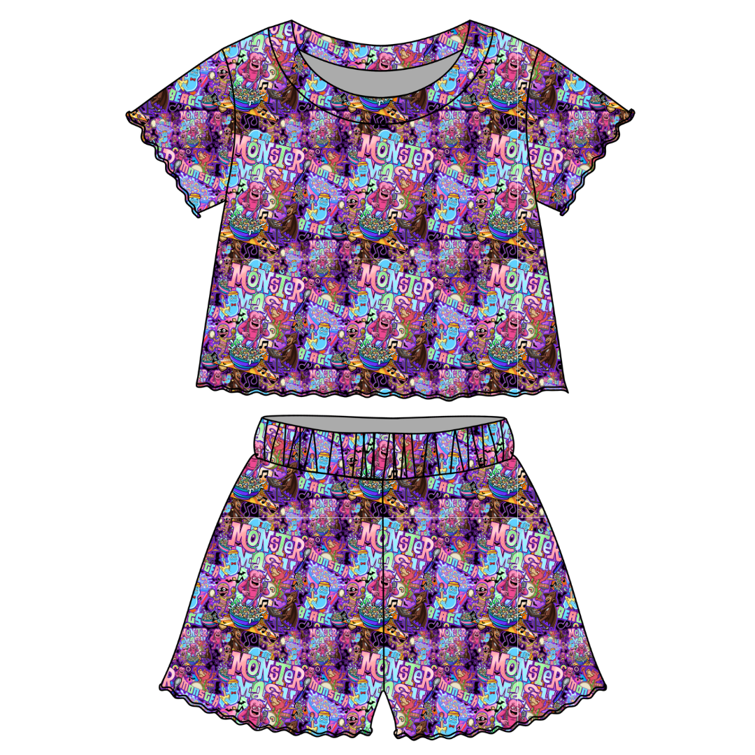 Cereal Killr - Orchid Ruffle Short Sleeve Short Set Bamboo - PRE ORDER