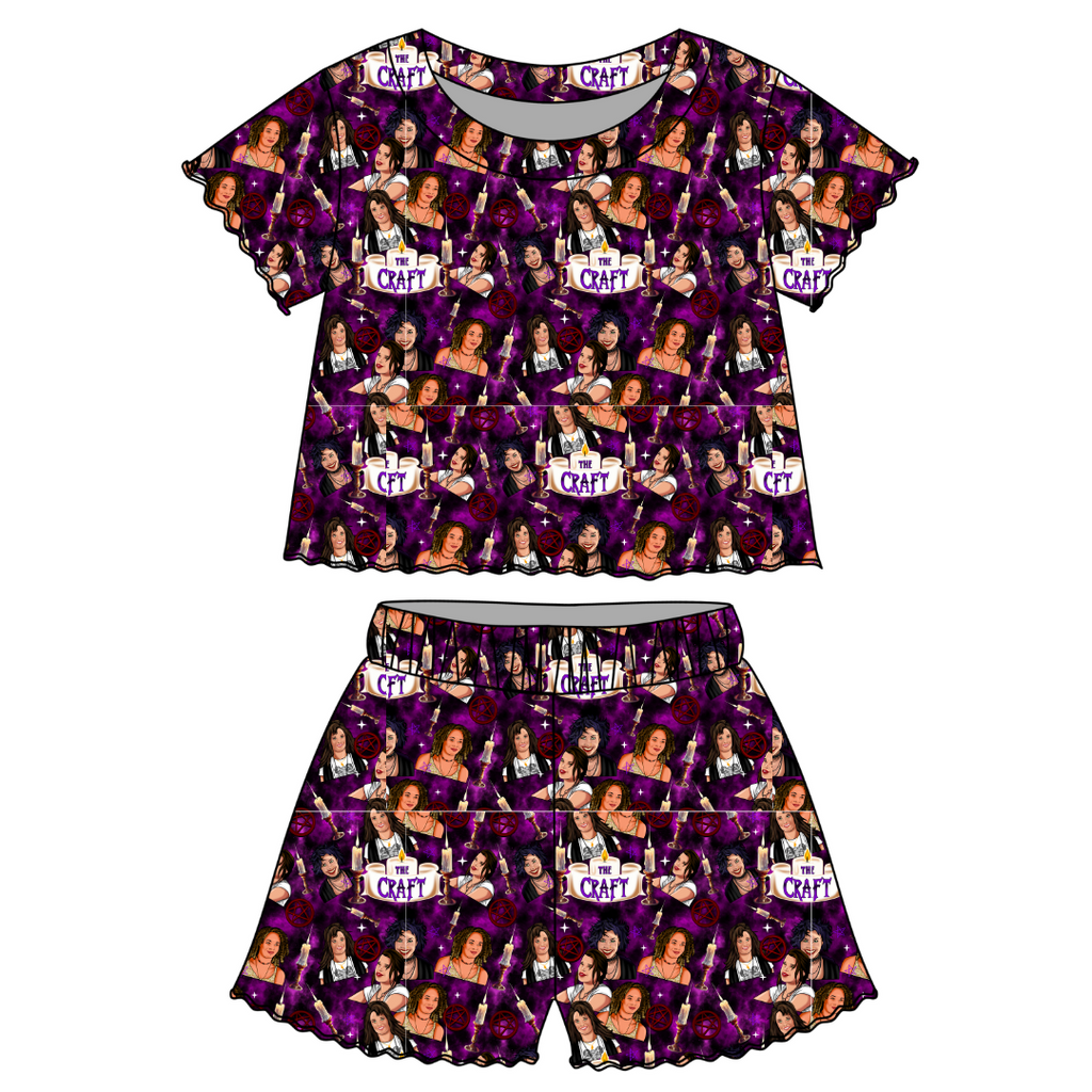 Bewitched Babes - Orchid Ruffle Short Sleeve Short Set Bamboo - PRE ORDER