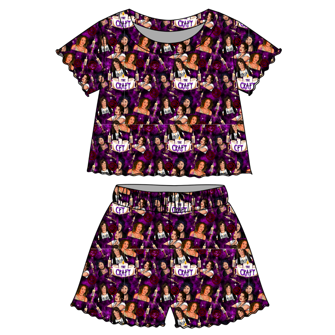 Bewitched Babes - Orchid Ruffle Short Sleeve Short Set Bamboo - PRE ORDER