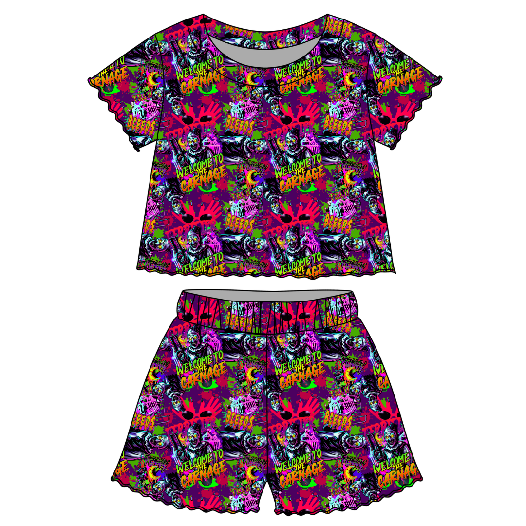 Chaos Carnival - Orchid Ruffle Short Sleeve Short Set Bamboo - PRE ORDER