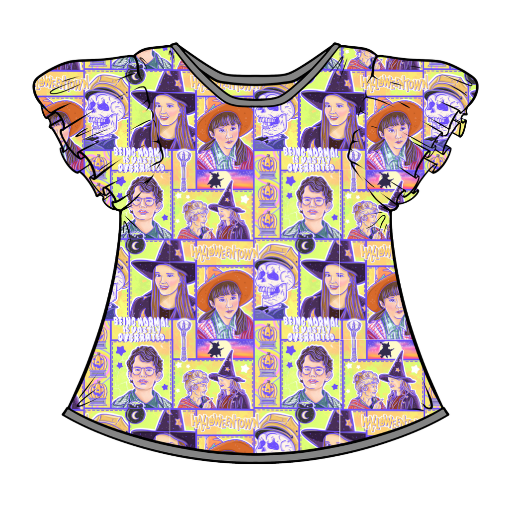 Town Of Halloween Moon Short Sleeve Flutter Bamboo Shirt - PRE ORDER