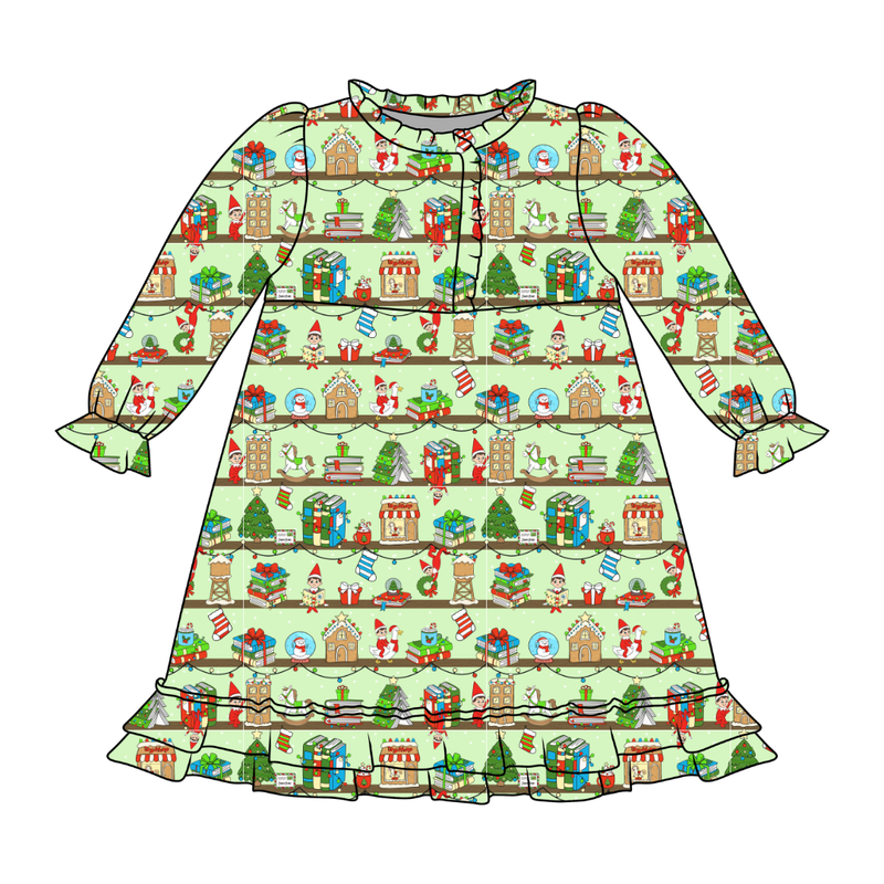 Holiday Hide & Seek Emerald Long Sleeve Lounge Dress - Bamboo - Pre Order - Christmas Special