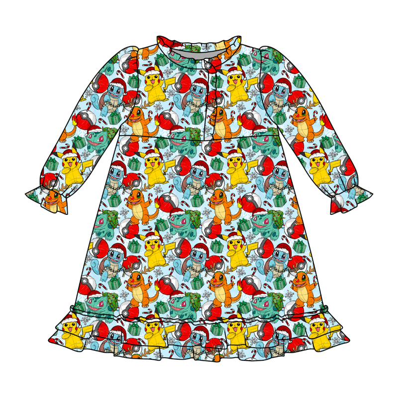 Gotta Catch Christmas Emerald Long Sleeve Lounge Dress - Bamboo - Pre Order - Christmas Special