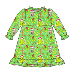 Swamp Bells Emerald Long Sleeve Lounge Dress - Bamboo - Pre Order - Christmas Special