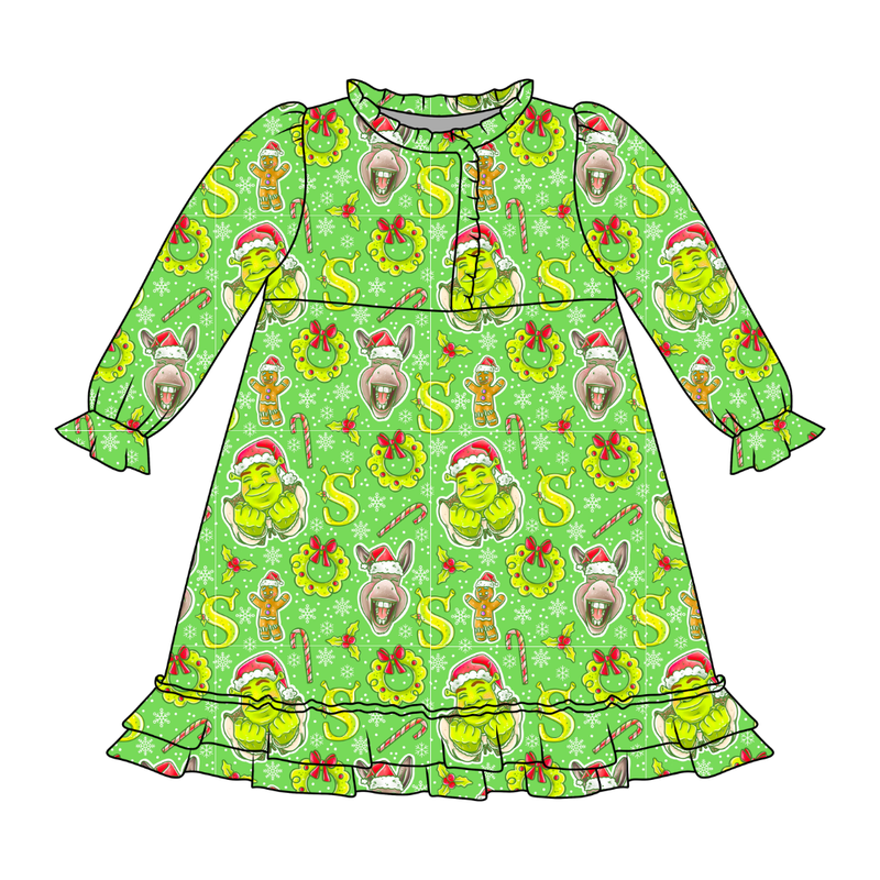 Swamp Bells Emerald Long Sleeve Lounge Dress - Bamboo - Pre Order - Christmas Special