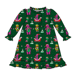 Dino Days of Christmas Emerald Long Sleeve Lounge Dress - Bamboo - Pre Order - Christmas Special