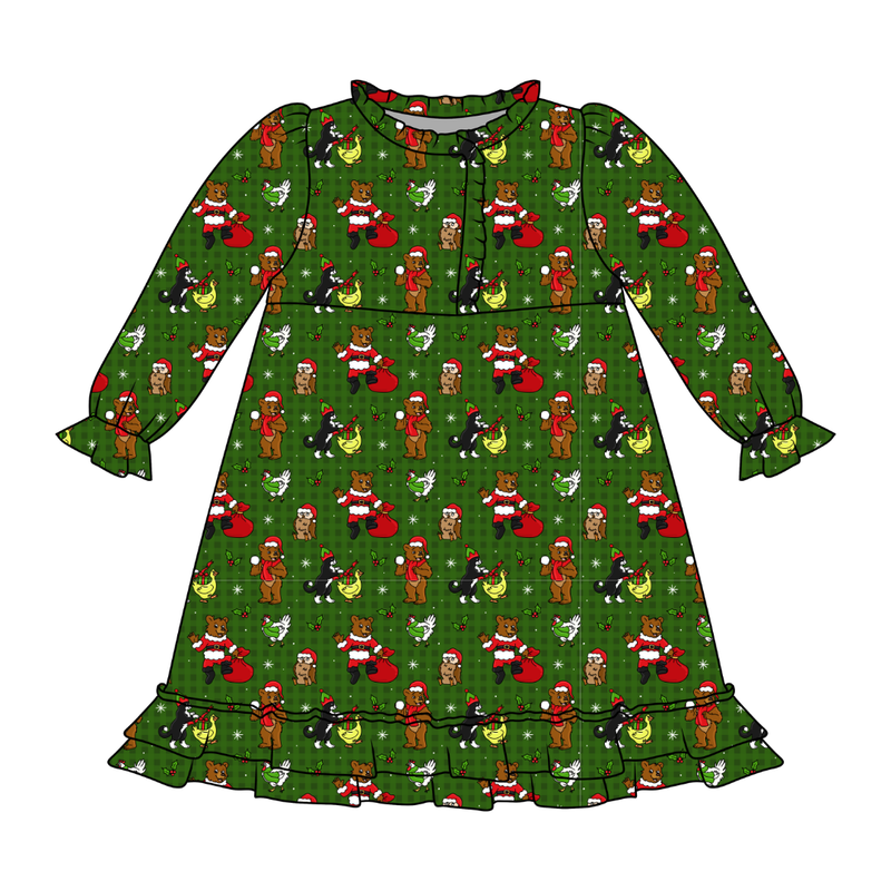 Cozy Cabin Christmas Emerald Long Sleeve Lounge Dress - Bamboo - Pre Order - Christmas Special