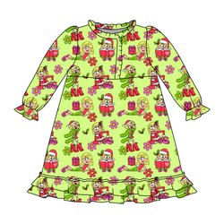 Merry Girl Era Emerald Long Sleeve Lounge Dress - Bamboo - Pre Order - Christmas Special