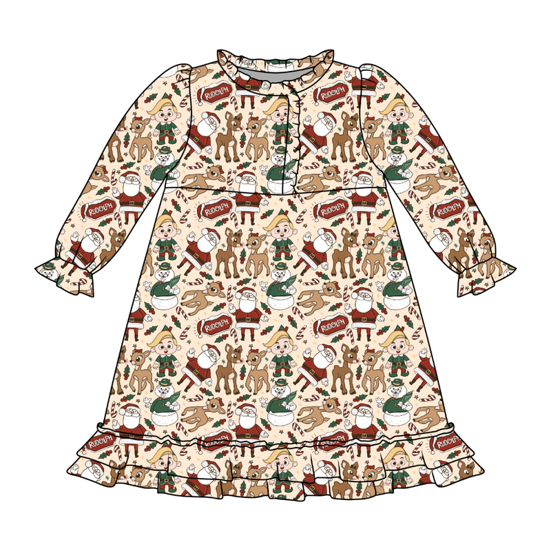 Red Nose Emerald Long Sleeve Lounge Dress - Bamboo - Pre Order - Christmas Special