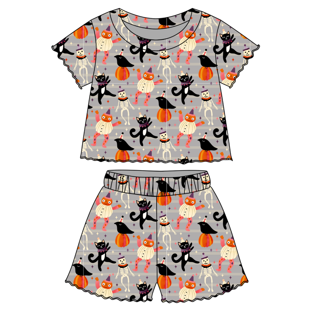 Graveyard Groove - Orchid Ruffle Short Sleeve Short Set Bamboo - PRE ORDER