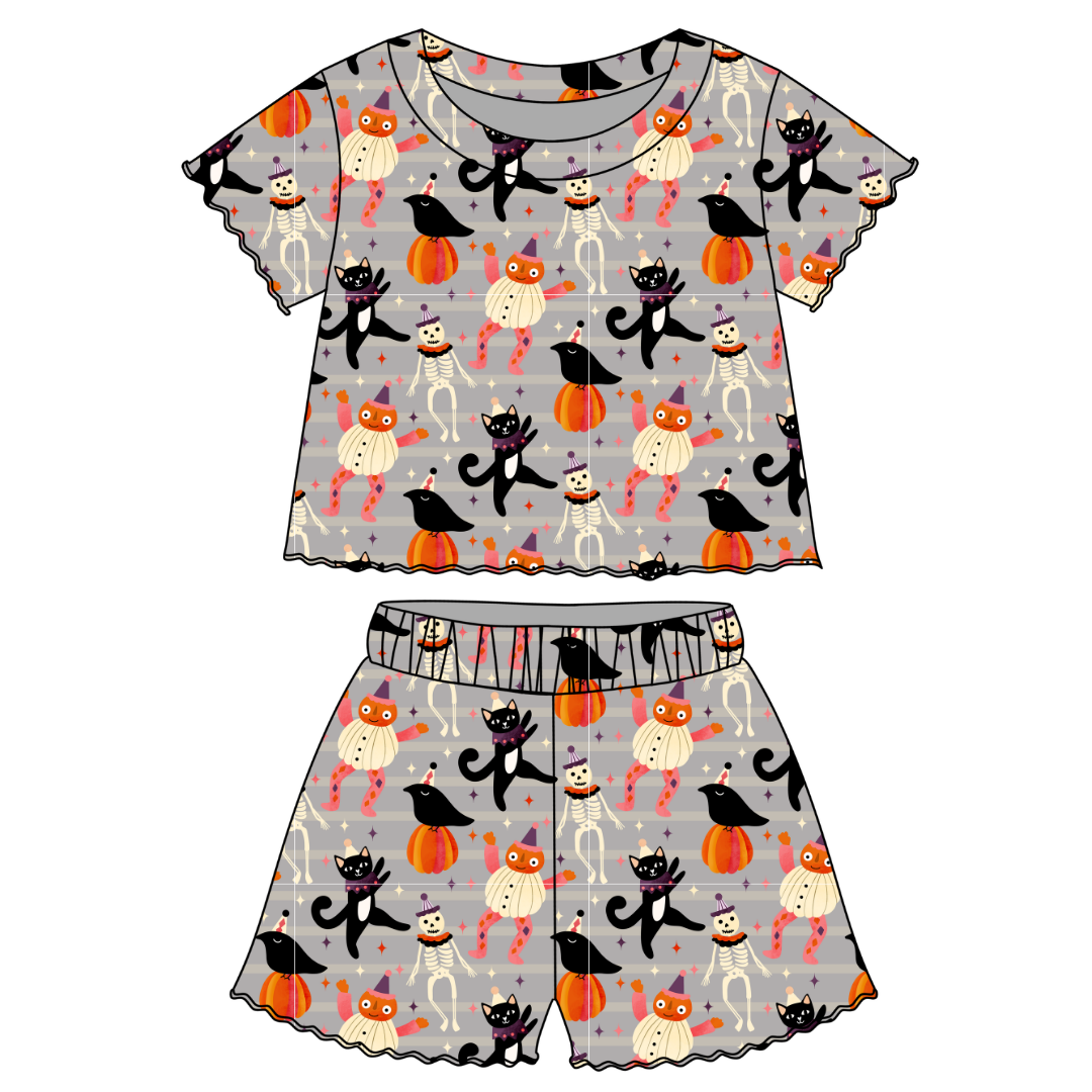 Graveyard Groove - Orchid Ruffle Short Sleeve Short Set Bamboo - PRE ORDER