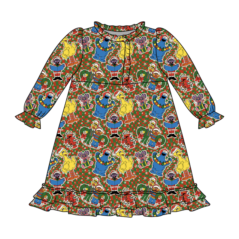 Merry Street Friends Emerald Long Sleeve Lounge Dress - Bamboo - Pre Order - Christmas Special