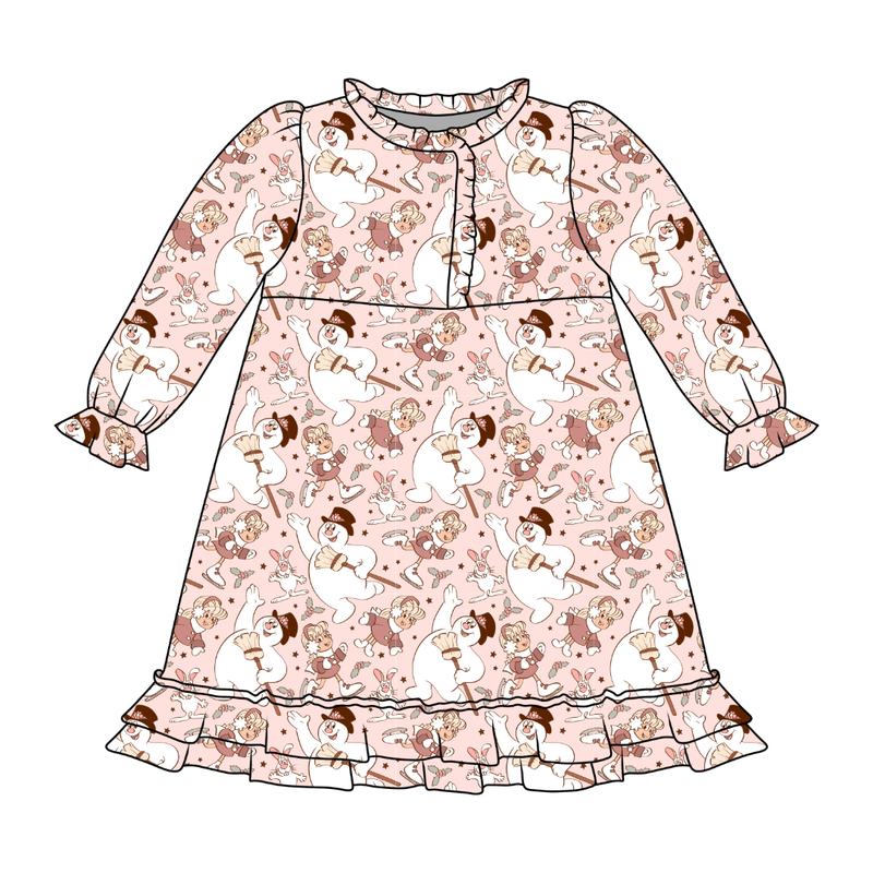 Jolly Snowman - Pink Emerald Long Sleeve Lounge Dress - Bamboo - Pre Order - Christmas Special