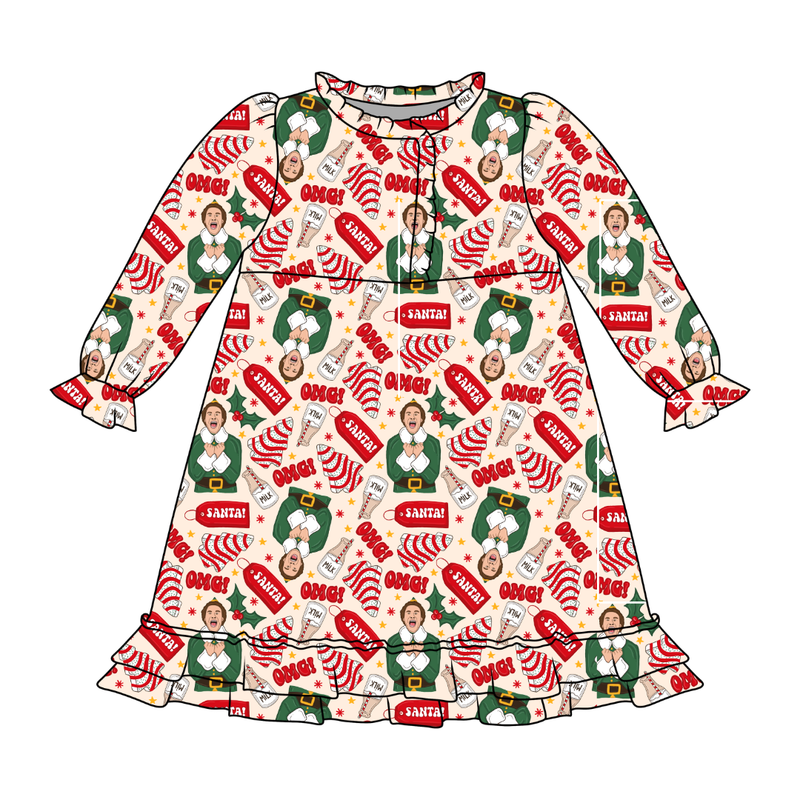 World's Best Elf Emerald Long Sleeve Lounge Dress - Bamboo - Pre Order - Christmas Special
