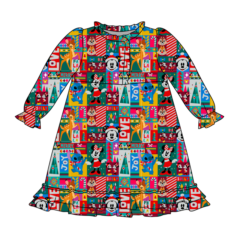 Jolly Patchwork Emerald Long Sleeve Lounge Dress - Bamboo - Pre Order - Christmas Special