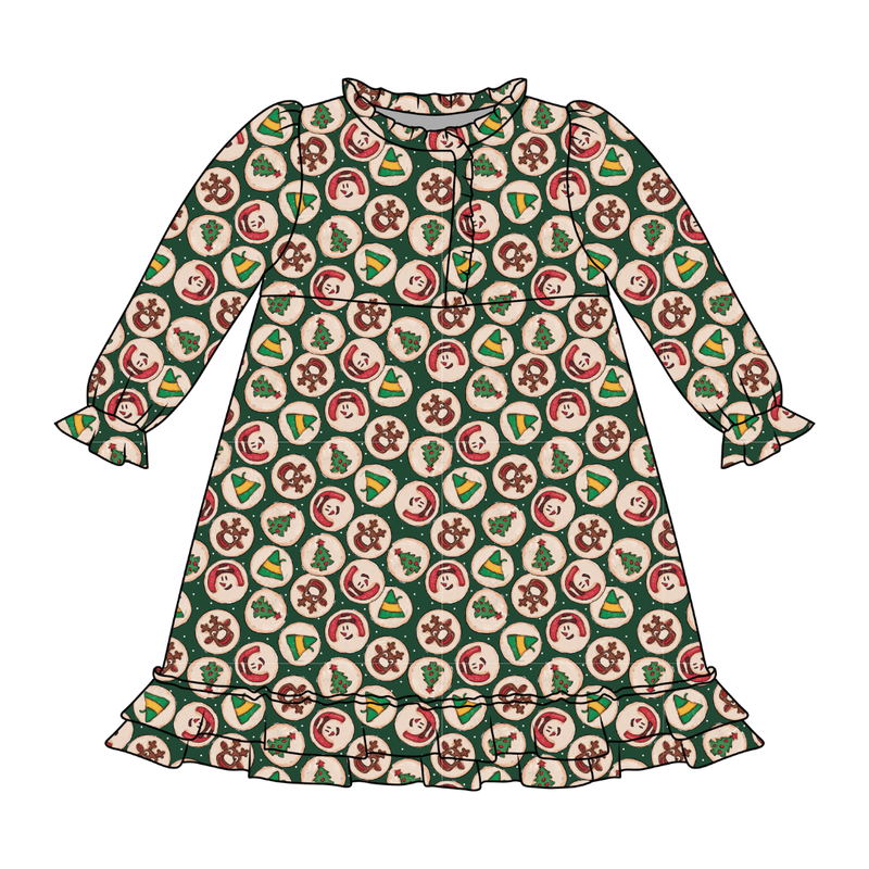 Christmas Cookies Emerald Long Sleeve Lounge Dress - Knit - Pre Order - Christmas Special